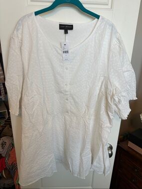 Lane Bryant White Eyelet Button-Up Peasant Tunic